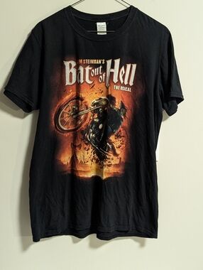 Bat Out of Hell The Musical Graphic Tee - Black. List Of Songs On Back. Size L.